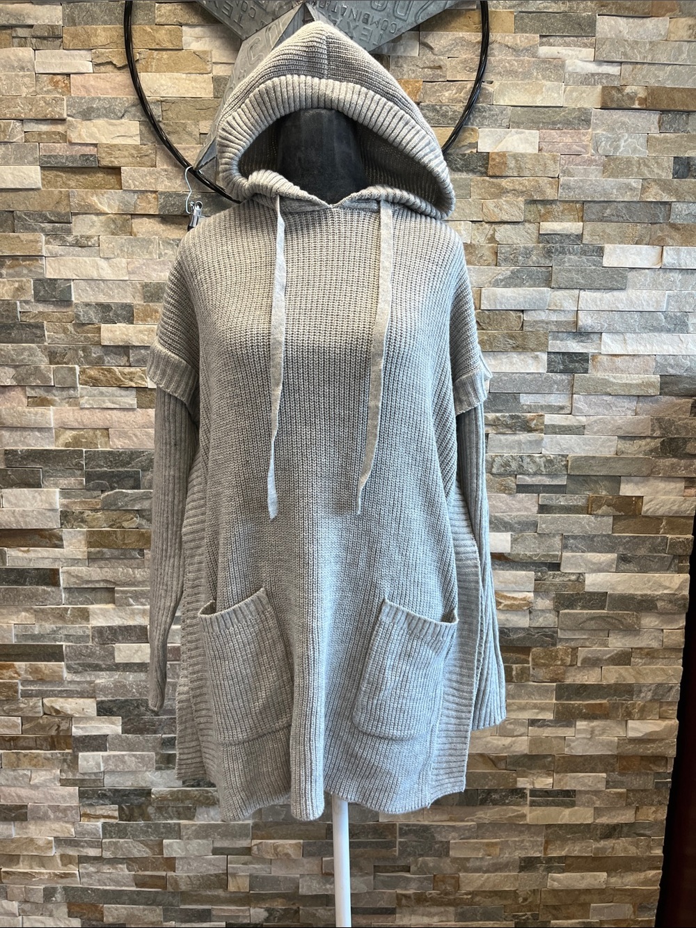 Jones &Co Cozy Hooded Ribbed Knit Sweater Tunic - Light Gray